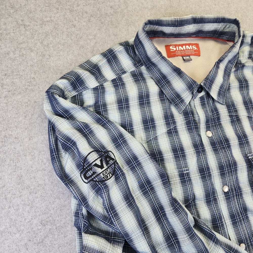 Simms Fishing Shirt Mens XXL 2XL Button Pearl Snap Plaid Vented Long Sleeve Gray - Picture 6 of 10